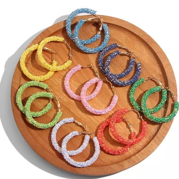 Absolutely stunning Bohemian simple yellow shiny Glitter Big Round Circle hoop - Picture 7 of 9